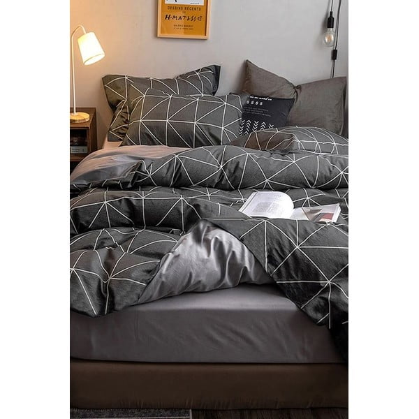 Tamno siva pamučna posteljina za bračni krevet/s produženom plahtom  200x220 cm - Mila Home