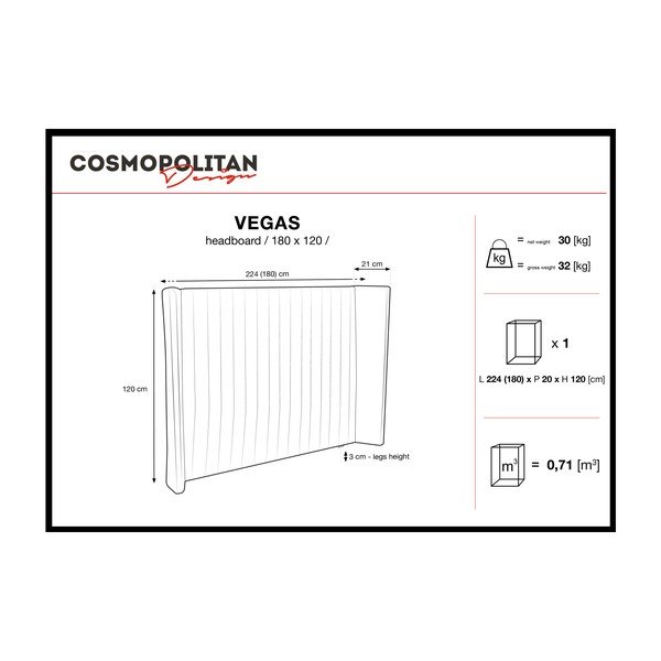 Uzglavlje u tamnoplavoj boji Cosmopolitan Design Vegas, 180 x 120 cm-image-4