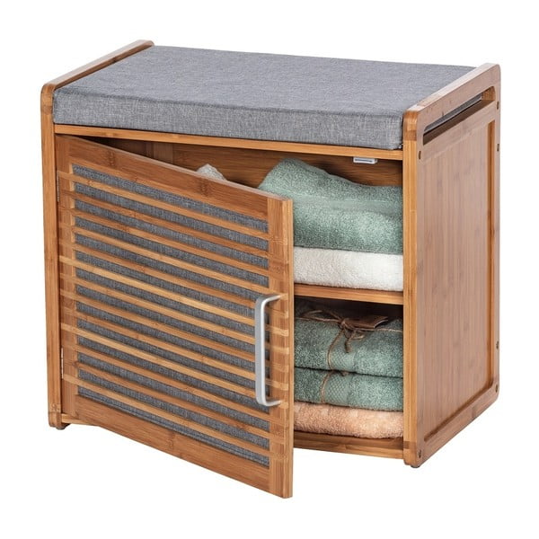 Sivi/smeđi od bambusa ormarić za cipele s klupom Bahari – Wenko-image-3