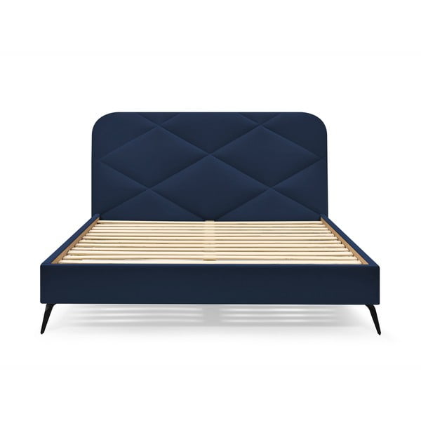 Tamno plavi tapecirani bračni krevet s podnicom 160x200 cm Prune – Bobochic Paris-image-3