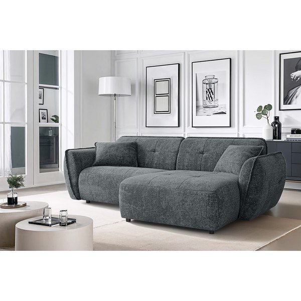 Tamno siva kutna garnitura od šenila (s desnim kutom/s ležaljkom) Nelia – Ropez-image-1