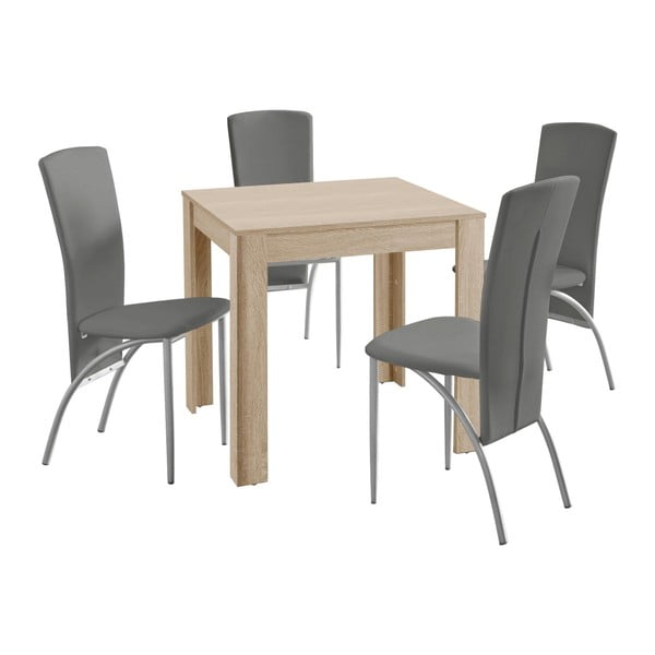 Set blagovaonskog stola i 4 bež stolice za blagovanje Støraa Lori Nevada Duro hrast svijetlo sivi