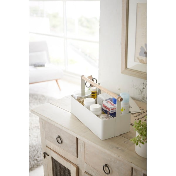 Bijela višenamjenska kutija s detaljima od bukovine YAMAZAKI Tosca Tool Box, dužina 29 cm-image-2