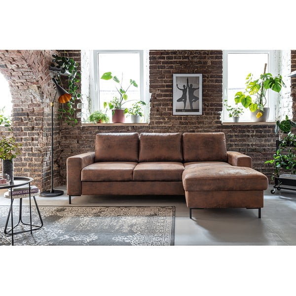 Smeđa kutna garnitura na razvlačenje od imitacije kože Miuform Lofty Lilly Vintage, desni kut-image-1