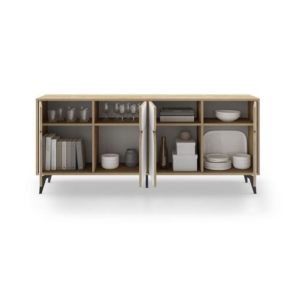 Bijela/u prirodnoj boji niska komoda u dekoru hrasta 185x79 cm Nola – Marckeric-image-3