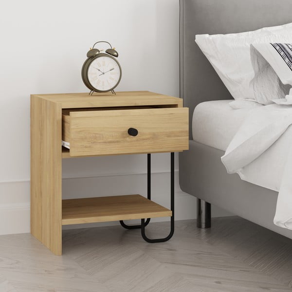 Noćni ormarić u dekoru hrasta s policama u prirodnoj boji Saturne – Marckeric-image-3