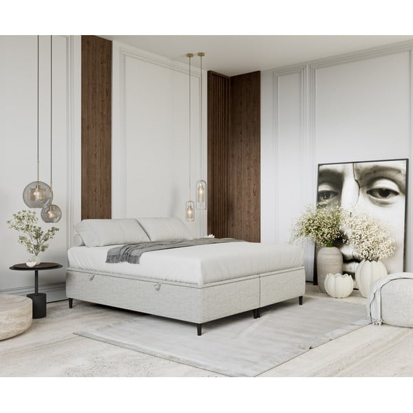 Svijetlo sivi tapecirani bračni krevet s prostorom za pohranu 180x200 cm Tate – Maison de Rêve-image-1