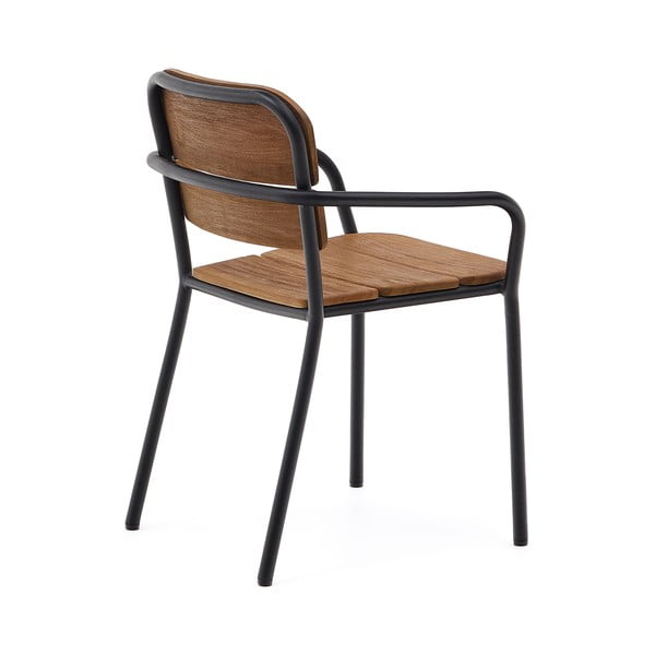 Crna/smeđa vrtna stolica od masivnog drveta/metalna Algueret – Kave Home-image-3