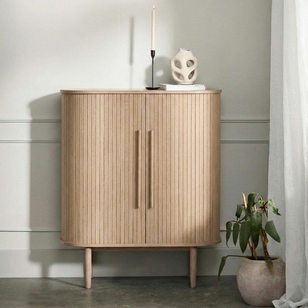 Ormarić u dekoru hrasta s kliznim vratima u svijetloj prirodnoj boji 100x118x40 cm Meta – Unique Furniture-image-1