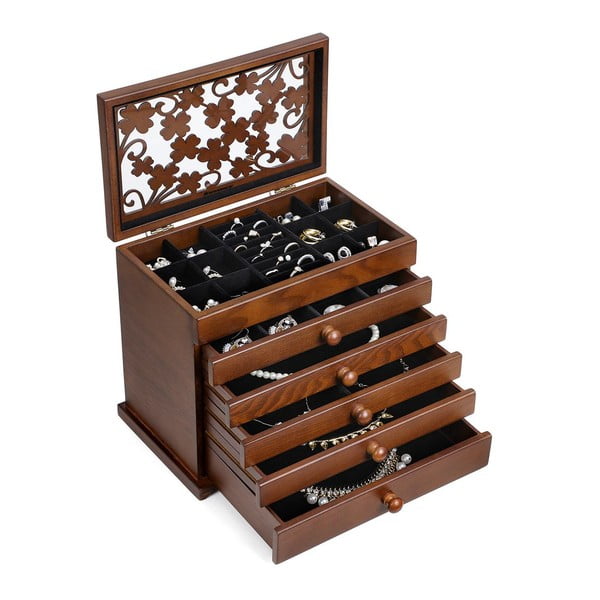 Drvena kutija za nakit s 5 Songmics ladica