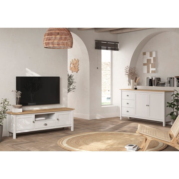 Bijelo/natur TV stol od borovine 158x53 cm Misti - Marckeric-image-1