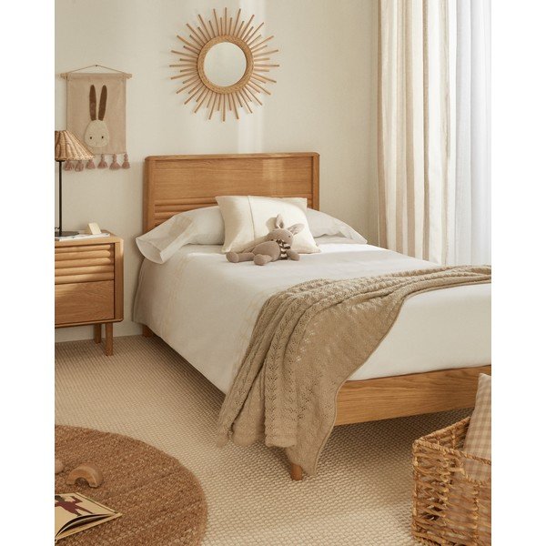 Krevet od punog hrasta s podnicom 90x200 cm u prirodnoj boji Lenon – Kave Home-image-1