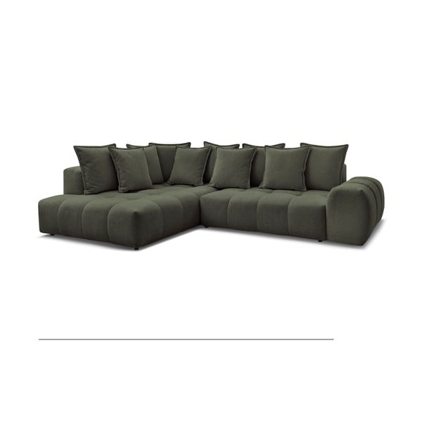 Zelena sklopiva/s prostorom za odlaganje kutna garnitura od šenila (s lijevim kutom/u obliku slova L) Everest – Bobochic Paris-image-3