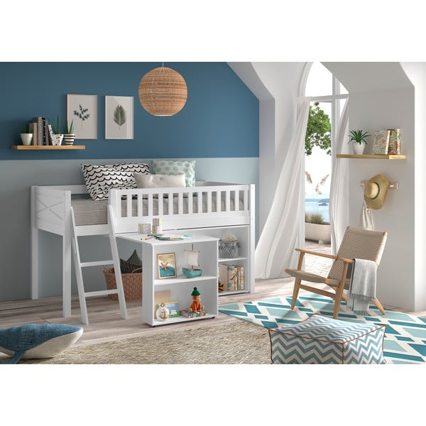 Bijeli podignuti dječji krevet od masivnog bora s prostorom za pohranu 90x200 cm SCOTT – Vipack-image-1