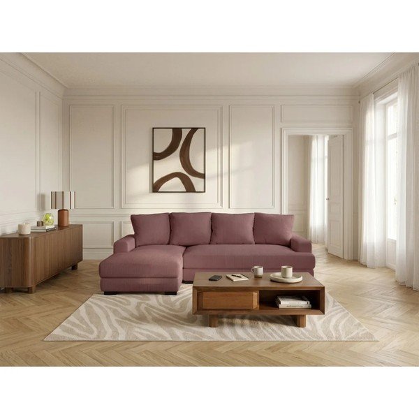 Ružičasta sklopiva/s prostorom za odlaganje kutna garnitura od samta (s lijevim kutom/s ležaljkom) Campi – Bobochic Paris-image-1