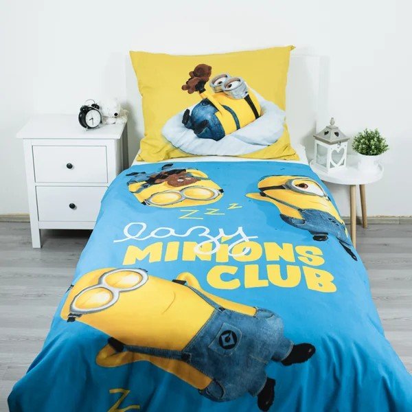Žuta /plava pamučna dječja posteljina za krevet za jednu osobu 140x200 cm Mimoni Lazy Club – Jerry Fabrics-image-1