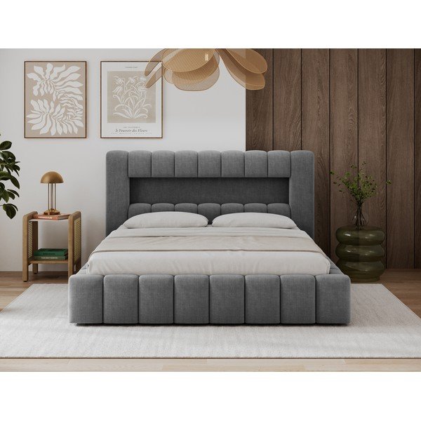 Sivi tapecirani bračni krevet s prostorom za odlaganje s podnicom 160x200 cm Lamica – ELTAP-image-1