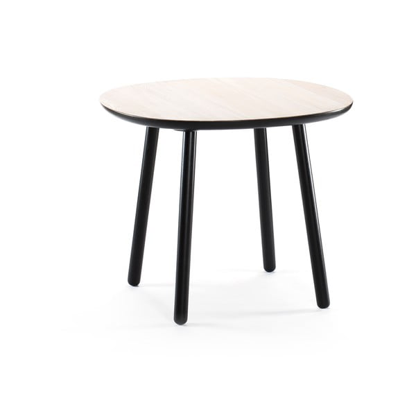 Crno-bijeli stol za blagovaonu od prirodnog masivnog drveta EMKO Naïve, ⌀ 90 cm