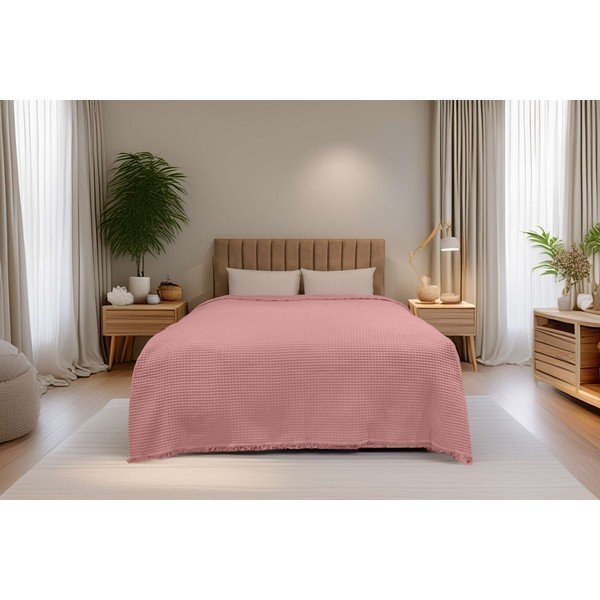 Ružičasti pamučan prekrivač 140x200 cm Waffle – Mijolnir-image-1