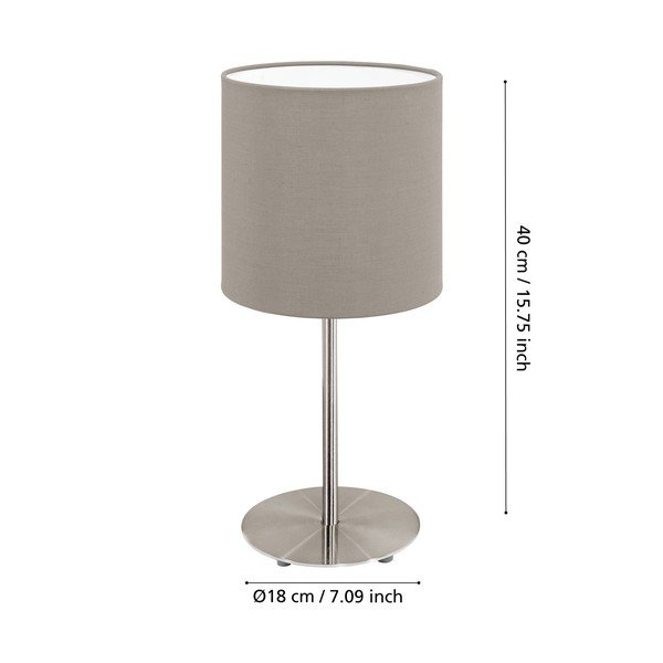 Siva/u srebrnoj boji stolna lampa s tekstilnim sjenilom (visina 40 cm) PASTERI – EGLO-image-2