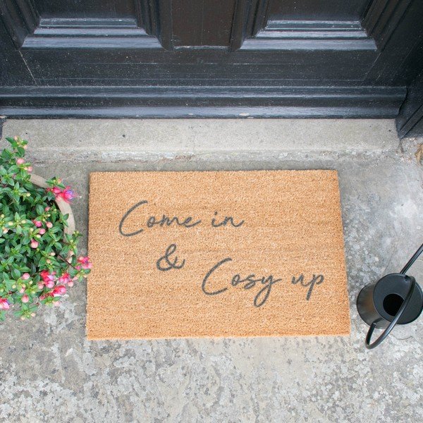 Siva prostirka od prirodnog kokosovog vlakna Artsy Doormats Come In &amp; Cozy Up, 40 x 60 cm-image-1