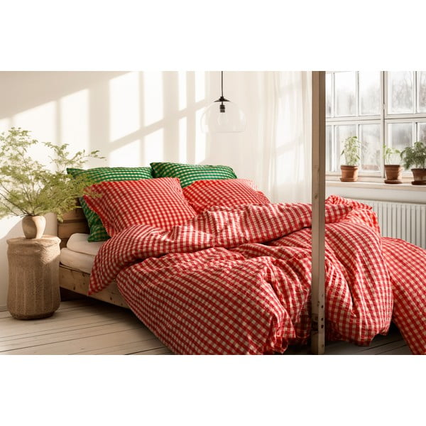Crvena/žuta  posteljina za bračni krevet/za produženi krevet od krepa 200x220 cm Bæk&Bølge – JUNA-image-4