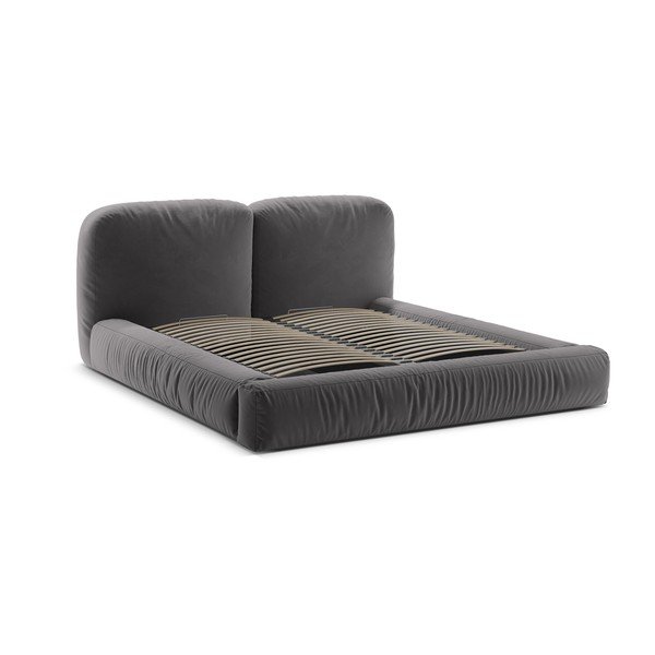 Sivi tapecirani bračni krevet s prostorom za odlaganje s podnicom 200x200 cm Martina – Micadoni -image-3