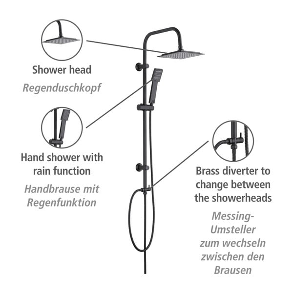 Mat crna tuš garnitura od nehrđajućeg čelika 101 cm Cuadro - Wenko-image-4