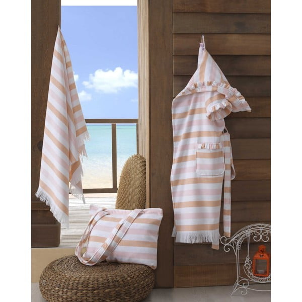 Narančasto-bijeli pamučni ručnik za plažu Hobby Stripe, 70 x 140 cm