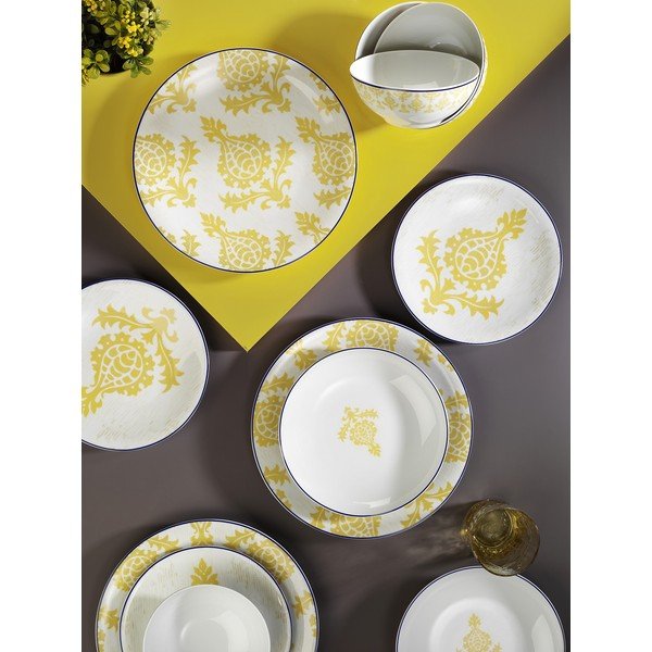 24-dijelni set bijelo-žutog porculanskog posuđa Kütahya Porselen Ornaments-image-1