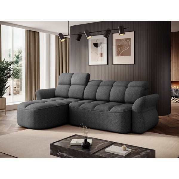 Tamno siva baršunasti sklopiva/s prostorom za odlaganje kutna garnitura (s lijevim kutom/s ležaljkom) Beneth – ELTAP-image-3