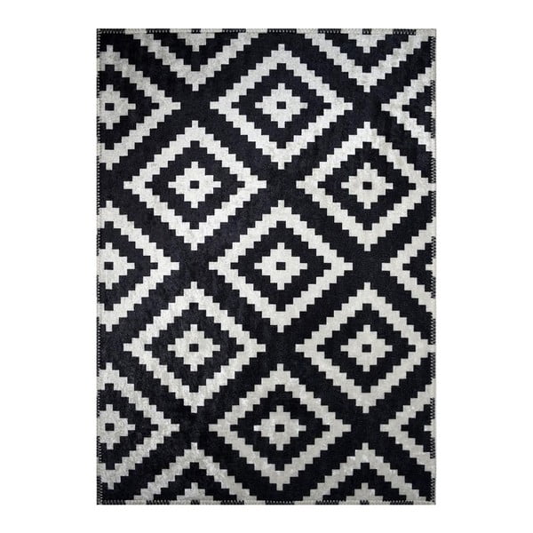 Crno-bijeli izdržljivi tepih s uzorkom Vitaus Siyah, 50 x 80 cm