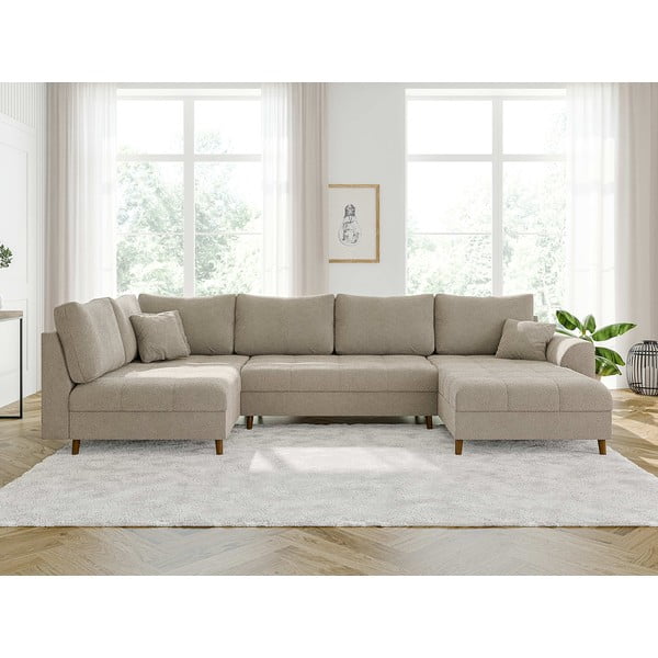 Bež kutna garnitura od bouclé tkanine (s desnim kutom/u obliku slova "U") Ariella – Ropez-image-1