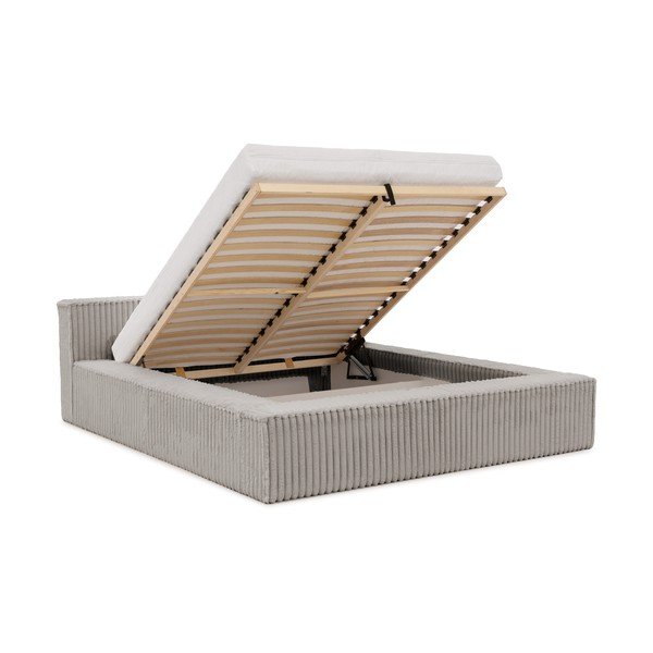 Sivi tapecirani bračni krevet s prostorom za odlaganje s podnicom 180x200 cm Cloe – Ropez-image-2