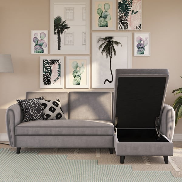 Siva baršunasti sklopiva kutna garnitura Perry – Støraa-image-1