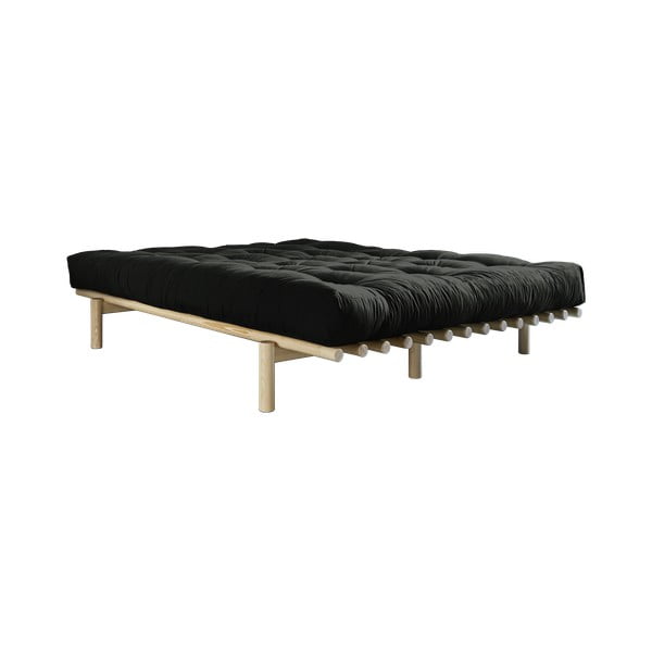Bračni krevet od borovine s madracem Karup Design Pace Comfort Mat Natural Clear/Black, 160 x 200 cm