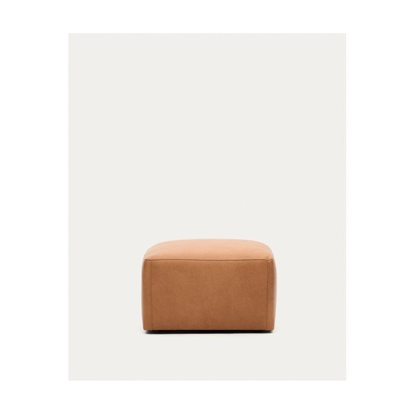 Smeđi kožni tabure Blok – Kave Home-image-3