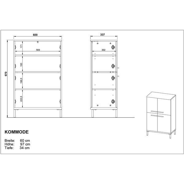 Sivo-bež visoki kupaonski ormarić u dekoru oraha 60x97 cm Yonkers - Germania-image-4