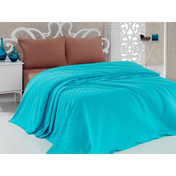Tirkizni pamučni prekrivač za bračni krevet 200x240 cm - Mijolnir