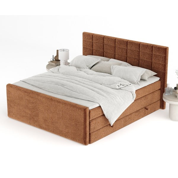 Narančasti boxspring krevet s prostorom za odlaganje 140x200 cm Ava – Maison de Rêve-image-4