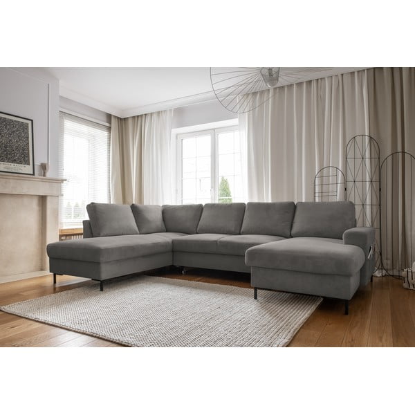 Siva sklopiva kutna garnitura od samta (s lijevim kutom) Lofty Lilly – Miuform-image-3