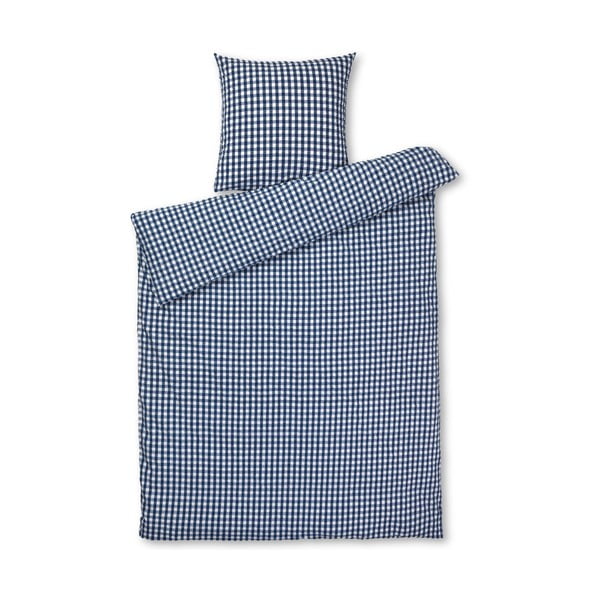 Bijelo-tamno plava posteljina za krevet za jednu osobu-za produženi krevet od krepa 140x220 cm Bæk&Bølge – JUNA