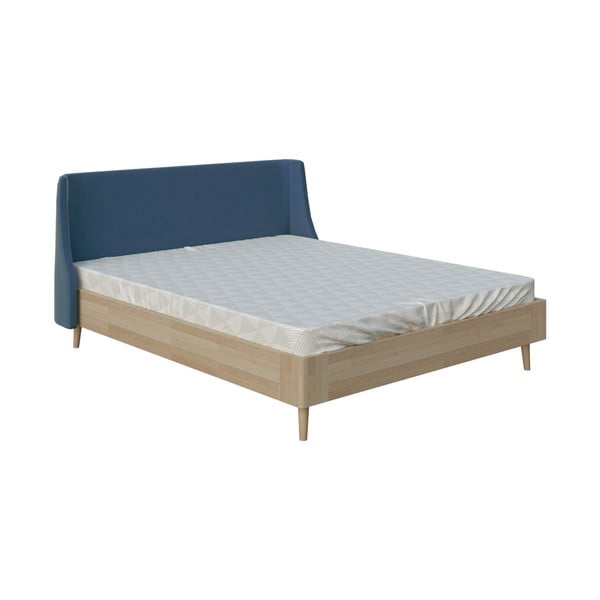 Plavi bračni krevet ProSpánek Lagom Side Wood, 160 x 200 cm