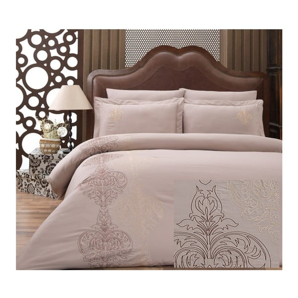 Pamučna satenska posteljina s krevetom za bračni krevet Memory, 200 x 220 cm