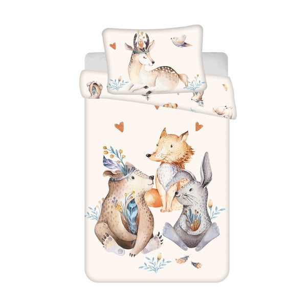 Bež pamučna dječja posteljina za dječji krevetić 100x135 cm Animals "Woodland" – Jerry Fabrics