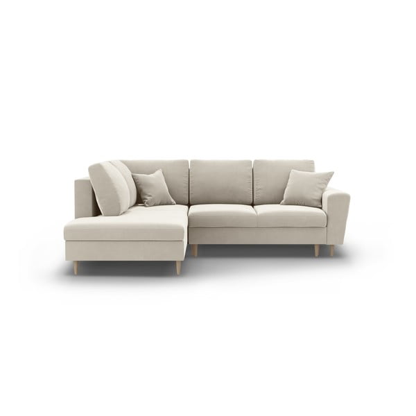 Bež baršunasti sklopiva/s prostorom za odlaganje kutna garnitura (s lijevim kutom/u obliku slova L) Kyoto – Cosmopolitan Design