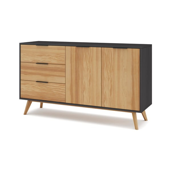 Crna/natur niska škrinja od borovine 140x81 cm Lavis - Marckeric-image-2