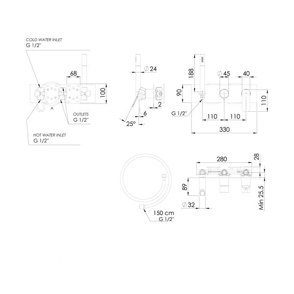 Mat crna ugrađena slavina za tuš (s 3 izlaza) Spy – Sapho-image-3