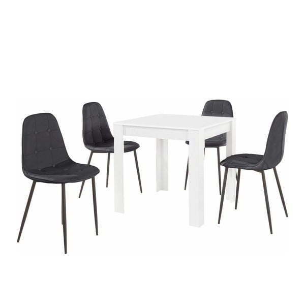 Bijeli set stolova za blagovanje i 4 crne blagovaonske stolice Støraa Lori Lamar Duro