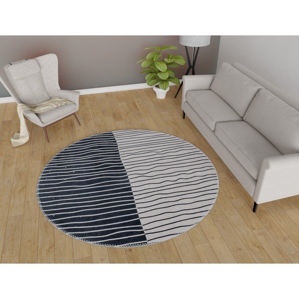 Crno-bijeli perivi okrugli tepih ø 120 cm Yuvarlak – Vitaus-image-1